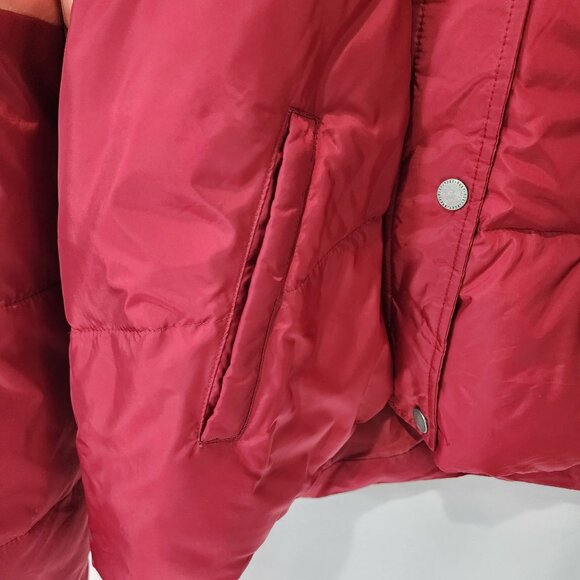 Roxy Womens Color-Block Puffer Jacket XL Red & Pink Hooded Winter Coat - Picture 3 of 16